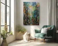 Path in the Woods, Drifting Leaves — original impressionist oil painting by Volodymyr Myriyevskyy, 40 × 60 cm (16″ × 24″) — photo 3