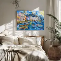 Fishing village — original impressionist oil painting by Volodymyr Myriyevskyy, 70 × 50 cm (28″ × 20″) — photo 6