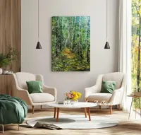 Birch Forest Path Green Light — original impressionist oil painting by Volodymyr Myriyevskyy, 50 × 70 cm (20″ × 28″) — photo 3