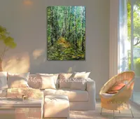 Birch Forest Path Green Light — original impressionist oil painting by Volodymyr Myriyevskyy, 50 × 70 cm (20″ × 28″) — photo 5