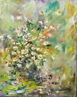 Daisies in bloom — original impressionist oil painting by Volodymyr Myriyevskyy, 40 × 50 cm (16″ × 20″) — photo 1