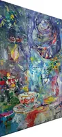 Pouring tea into cup — original impressionist oil painting by Volodymyr Myriyevskyy, 40 × 60 cm (16″ × 24″) — photo 2