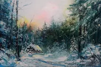 Winter Evening in the Forest — original oil painting by Volodymyr Myriyevskyy