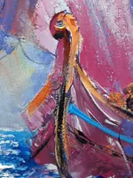 Crimson sails — original impressionist oil painting by Volodymyr Myriyevskyy, 70 × 50 cm (28″ × 20″) — photo 4