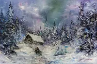 Magic winter evening — original impressionist oil painting by Volodymyr Myriyevskyy, 60 × 40 cm (24″ × 16″) — photo 1