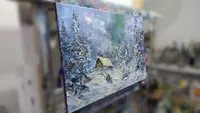 Magic winter evening — original impressionist oil painting by Volodymyr Myriyevskyy, 60 × 40 cm (24″ × 16″) — photo 3