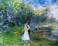 Original Commissioned Wedding Oil Painting by Volodymyr Myriyevskyy — Reserved for Spencer — original impressionist oil painting, 50 × 40 cm (20″ × 16″) — photo 1