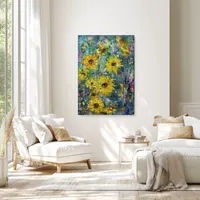 Sunflowers in an Abstract Garden — original impressionist oil painting by Volodymyr Myriyevskyy, 50 × 70 cm (20″ × 28″) — photo 2