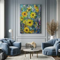 Sunflowers in an Abstract Garden — original impressionist oil painting by Volodymyr Myriyevskyy, 50 × 70 cm (20″ × 28″) — photo 5