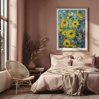 Sunflowers in an Abstract Garden — original impressionist oil painting by Volodymyr Myriyevskyy, 50 × 70 cm (20″ × 28″) — photo 6